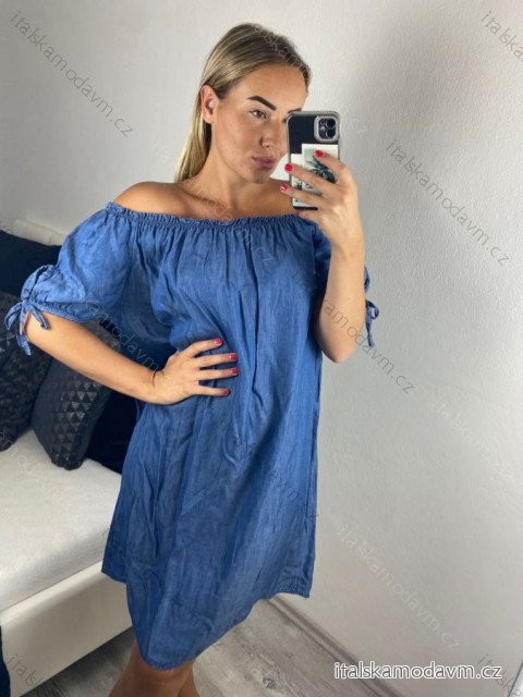 šaty oversize letní riflové krátký rukáv dámské (S/M/L ONE SIZE) ITALSKá MODA IMSM24070/DU