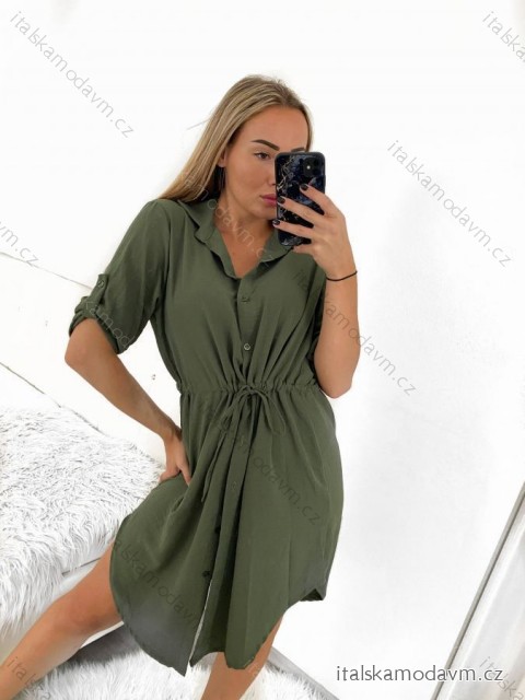 Šaty košilové oversize krátký rukáv dámské (S/M/L ONE SIZE) ITALSKÁ MÓDA IM424538/DR