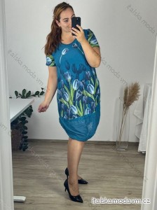 Šaty krátký rukáv dámské nadrozměr (XL/2XL ONE SIZE) ITALSKÁ MÓDA IM423TULIP/DU