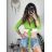 Top croptop dlouhý rukáv dámský (S/M ONE SIZE) ITALSKÁ MÓDA IMPGM233340/DU světle zelená S/M