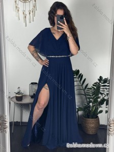 šaty dlouhé elegantní společenské krátký rukáv dámské (M/L ONE SIZE) ITALSKÁ MÓDA IMM24XF50124/DUR