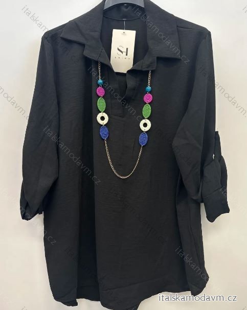 Košile s přívěškem prodloužená dlouhý rukáv dámská (S/M ONE SIZE) ITALSKÁ MÓDA IMPSH2424671