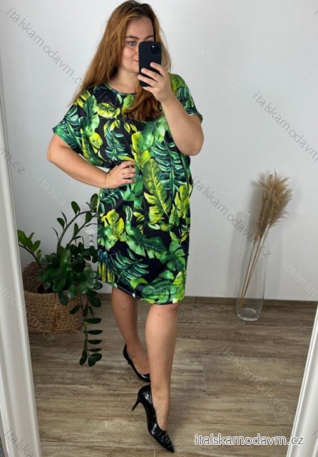 Šaty krátký rukáv dámské nadrozměrné (L-6XL)  Polská Móda PMF24SUMMER-2/DUR 5XL zelená