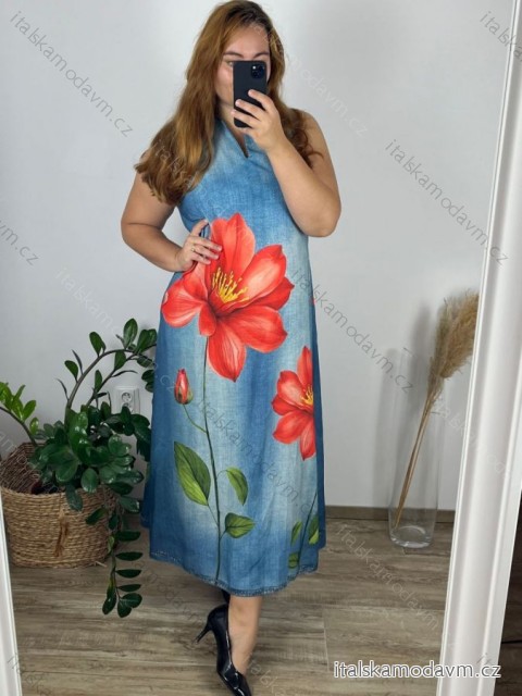 Šaty letní dlouhé riflové na ramínka dámské (M/L/XL ONE SIZE) ITALSKÁ MÓDA IMWGS24534/DUR L/XL modrá