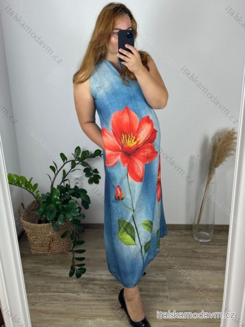 Šaty letné dlhé riflové na ramienka dámske (M/L/XL ONE SIZE) TALIANSKA MÓDA IMWGS24534