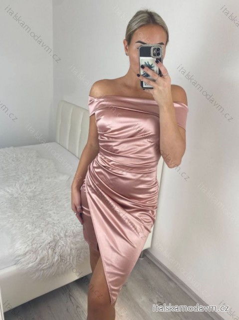 Šaty společenské carmen krátké bez rukávu dámské (S/M ONE SIZE) ITALSKá MóDA IM324301/DU -   růžová starorůžová -   S/M