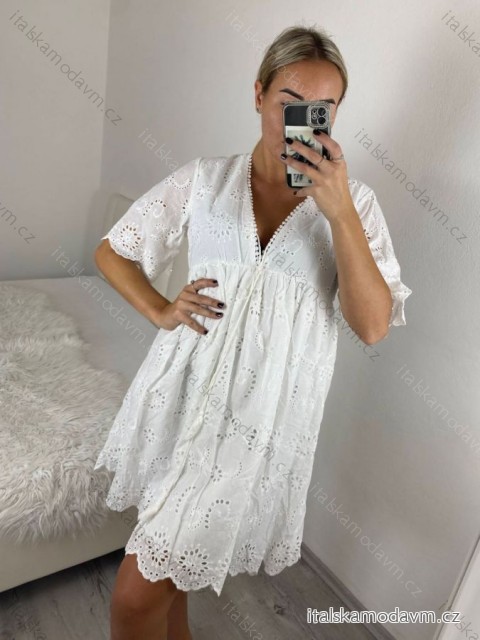 Šaty letní boho krajkové 3/4 dlouhý rukáv dámské (S/M ONE SIZE) ITALSKÁ MÓDA IMPEM2323076/DU