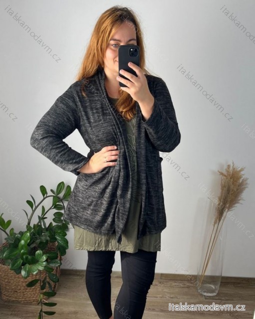 Cardigan slabý dlhý rukáv dámsky nadrozmer (50/52 ONE SIZE) TALIANSKA MÓDA IMD24VENTURA/DU