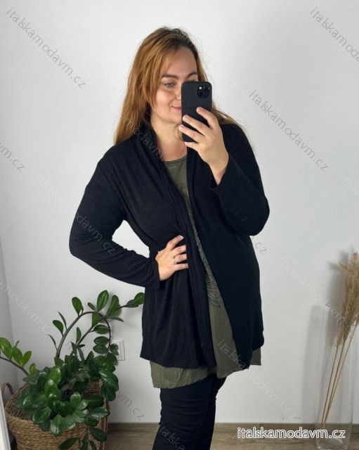 Cardigan slabý dlouhý rukáv dámský nadrozměr (50/52 ONE SIZE) ITALSKÁ MÓDA IMD24VENTURA/DU 50/52 Černá