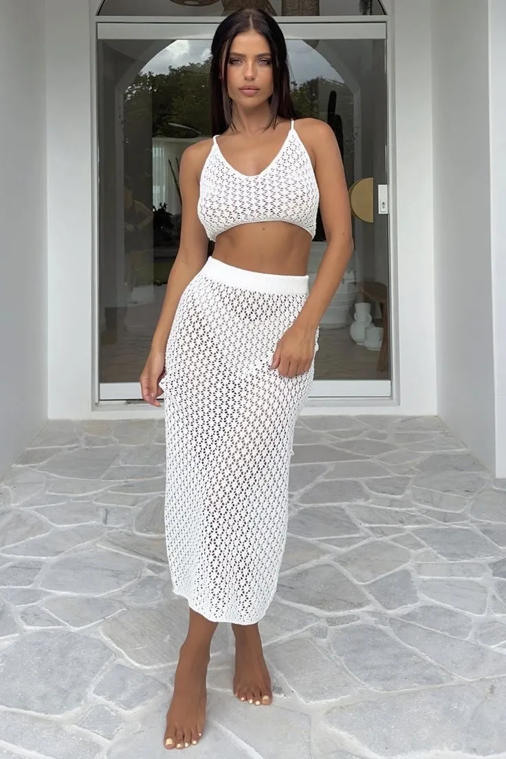 Souprava elegantní krajková sukně dlouhá a croptop na ramínka dámský (S/M ONE SIZE) ITALSKÁ MÓDA IMPBB24Y24223