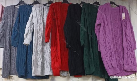 Cardigan dlouhý pletený dlouhý rukáv dámský nadrozměr (50/52 ONE SIZE) ITALSKÁ MÓDA IMSM24605