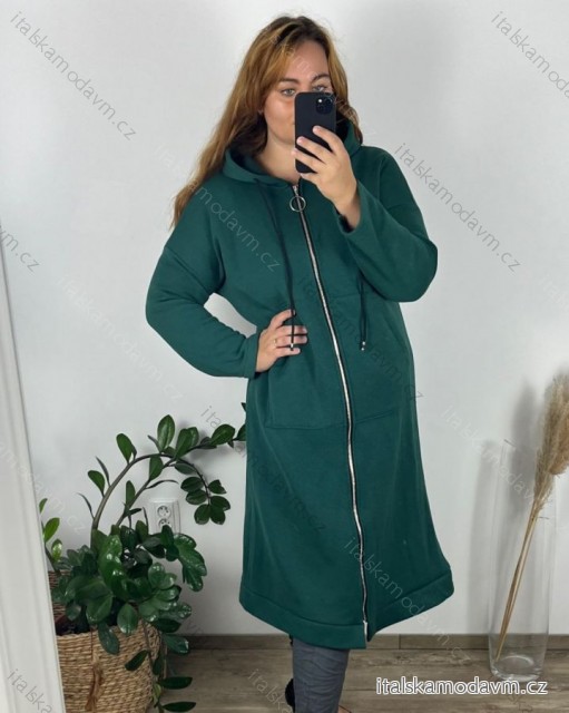 Mikina dlouhá oversize na zip s kapucí dlouhý rukáv dámská nadrozměr (54/56 ONE SIZE) ITALSKÁ MÓDA IM424SIRINA