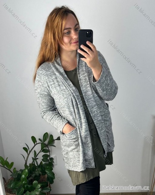 Cardigan slabý dlouhý rukáv dámský nadrozměr (50/52 ONE SIZE) ITALSKÁ MÓDA IMD24VENTURA