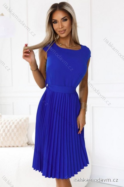 311-16 LILA Plisované šaty s krátkym rukávom - Royal Blue