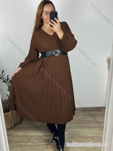 Šaty dlouhé elegantní skládané dlouhý rukáv dámské nadrozměr (54/56/58 ONE SIZE) ITALSKÁ MÓDA IM424662