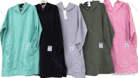 Šaty mikinové tenké s kapucí dlouhý rukáv oversize dámské nadrozměr (S/M/L/XL/2XL ONE SIZE) ITALSKÁ MÓDA IMD221008