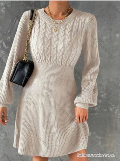 Šaty krátké pletené dlouhý rukáv dámské (S/M/L ONE SIZE) ITALSKÁ MÓDA IMD24490