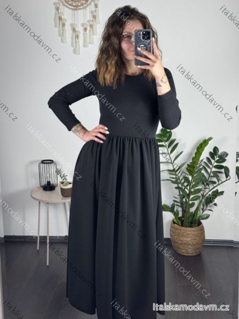 Šaty dlouhé elegantní dlouhý rukáv dámské (S/M/L ONE SIZE) ITALSKÁ MÓDA IMM24M55931-2/DUR