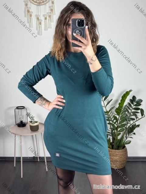 Šaty klasik teplé dlhý rukáv dámske  (S/M/L ONE SIZE) TALIANSKA MÓDA IM424FASHION zelená smaragdová S/M/L