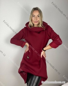 Mikina teplá predĺžená s kapucňou dámska (S/M/L ONE SIZE) TALIANSKA MÓDA IMD23721/DR