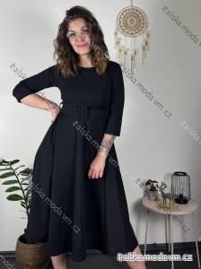 Šaty elegantní s páskem dlouhý rukáv dámské (S/M/L ONE SIZE) ITALSKÁ MÓDA IM424802