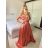 Šaty carmen dlouhé na ramínka elegantní saténové dámské (S/M ONE SIZE) ITALSKÁ MÓDA IMPBB22B22735/DR bílá