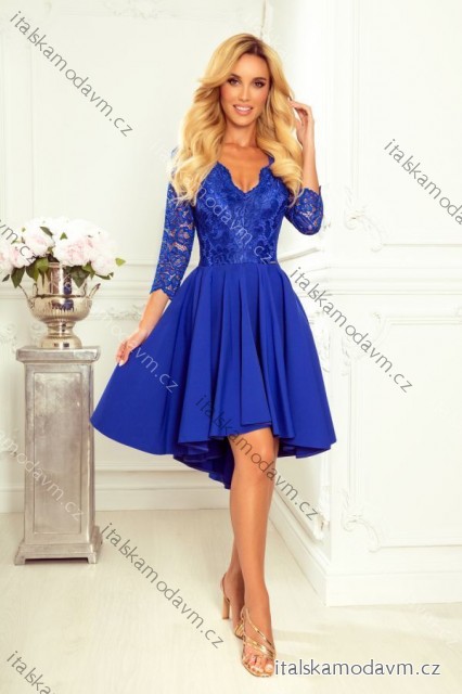 Šaty elegantní společenské s krajkou dlouhý rukáv dámský (S - 3XL) polská moda 210-12 NICOLLE NMC-210-12/DR modrá královská 2XL