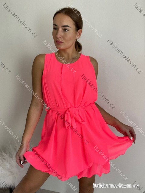 Šaty letní krátké bez rukávu šifonové dámské (S/M/L ONE SIZE) ITALSKÁ MÓDA IM424KALI/DU -   růžová neon -   S/M/L
