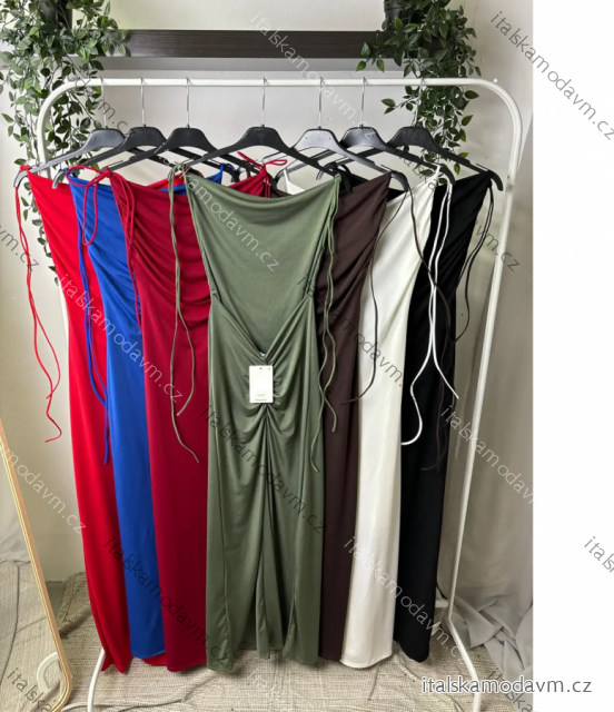 Šaty dlouhé společenské na ramínka dámské (S/M/L ONE SIZE) ITALSKÁ MÓDA IMPLP2365360011A vínová S/M/L