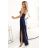483-6 DIANE satin long dress with leg slit - navy blue color