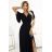 581-1 JENNIFER shiny long dress with sleeves and neckline - black with glitter