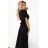 581-1 JENNIFER shiny long dress with sleeves and neckline - black with glitter