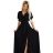 581-1 JENNIFER shiny long dress with sleeves and neckline - black with glitter