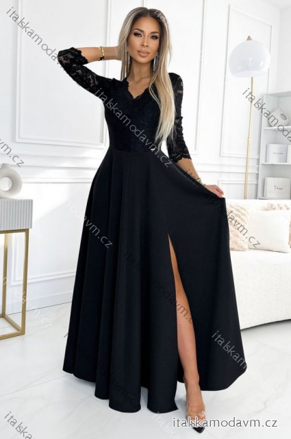 Šaty elegantní společenské krajkové dlouhé 3/4 rukávy Amber (S-2XL) POLSKÁ MÓDA NMC-309-11/DR čierna XL
