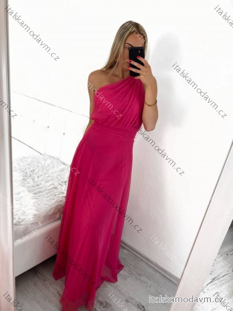 Šaty dlouhé elegantní společenské bez rukávu dámské (S/M ONE SIZE) ITALSKÁ MÓDA IMPSH223623/DUR tmavě růžová