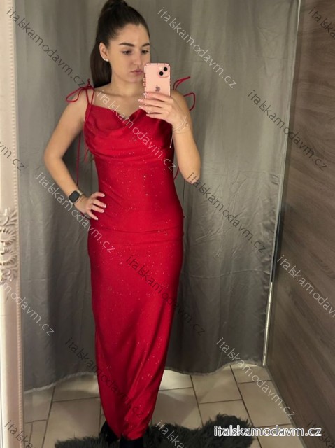 Šaty dlouhé elegantní společenské třpytivé na ramínka dámské (S/M/L ONE SIZE) ITALSKÁ MÓDA IMPSH2593328 červená S/M/L