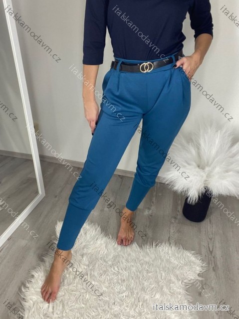 Kalhoty elegantní s páskem dámské  (S/M/L ONE SIZE) ITALSKÁ MÓDA IM425030/DR S/M/L modrá petrolejová