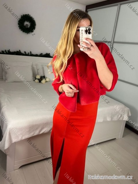 Bolerko kožúškové dlhý rukáv dámske (S/M ONE SIZE) TALIANSKA MÓDA IMHMS23200/DU -   červená -   S/M/L
