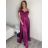 Šaty carmen dlouhé na ramínka elegantní saténové dámské (S/M ONE SIZE) ITALSKÁ MÓDA IMPBB22B22735/DR bílá
