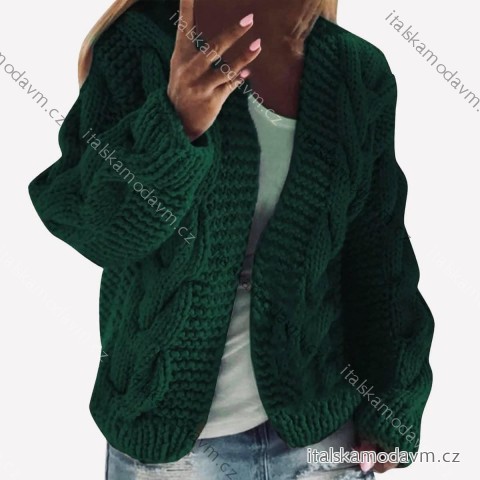 Cardigan pletený teplý dlhý rukáv dámsky (S/M/L ONE SIZE) TALIANSKA MÓDA IMD23810 zelená smaragdová S/M/L