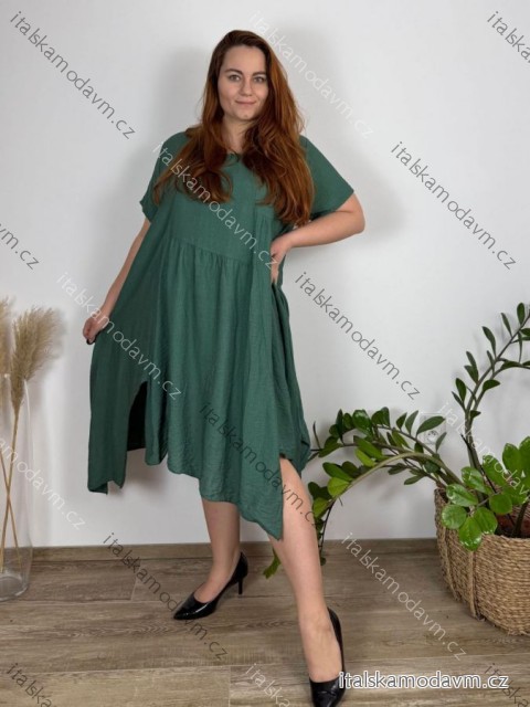 Šaty volnočasové krátký rukáv dámské nadrozměr (52/54/56 ONE SIZE) ITALSKÁ MÓDA IM425029