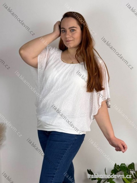 Tunika halenka krátký rukáv dámská nadrozměr (52/54/56 ONE SIZE) ITALSKÁ MODA IM424128/DUR 52/54 bílá