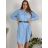 Šaty košilové dlouhý rukáv dámské nadrozměr (48/50 ONE SIZE) ITALSKÁ MÓDA IMPBB24F2713/DR 48/50 světle modrá