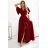 581-2 JENNIFER long dress with leg slit, sleeve and neckline - burgundy color