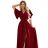 581-2 JENNIFER long dress with leg slit, sleeve and neckline - burgundy color