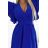 586-2 Women's dress with envelope neckline, sleeves and belt - blue