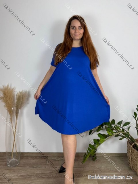 Šaty letní krátký rukáv dámské nadrozměr (52/54/56 ONE SIZE) ITALSKÁ MÓDA IM425069/DUR 52/54 modrá královská