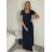 Šaty dlouhé letní krátký rukáv dámské (S/M/L ONE SIZE) ITALSKÁ MÓDA IM425MARIA-M/DU -   Černá -   S/M/L