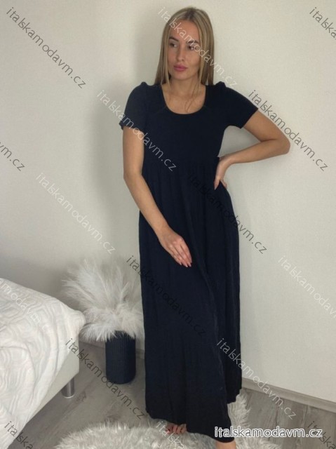 Šaty dlouhé letní krátký rukáv dámské (S/M/L ONE SIZE) ITALSKÁ MÓDA IM425MARIA-M/DU -   Černá -   S/M/L