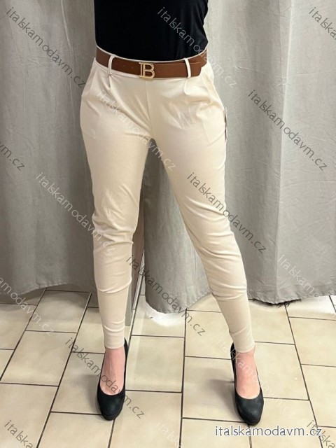 Kalhoty dlouhé s páskem dámské (S/M/L ONE SIZE) ITALSKÁ MÓDA IMPLI257297 béžová S/M/L